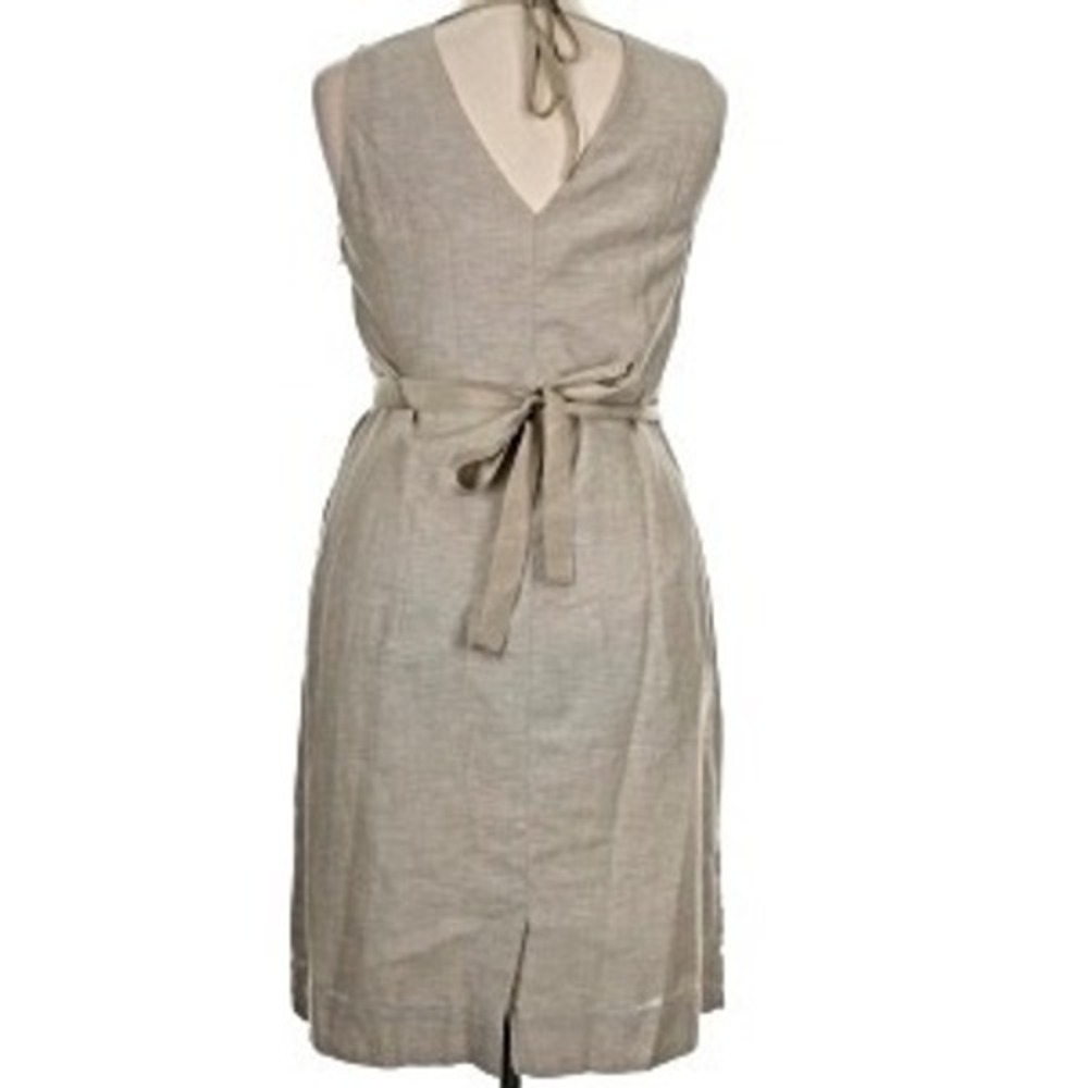 Banana Republic Womens Petite 6P Linen Cotton Tie Back Midi Dress Khaki Tan